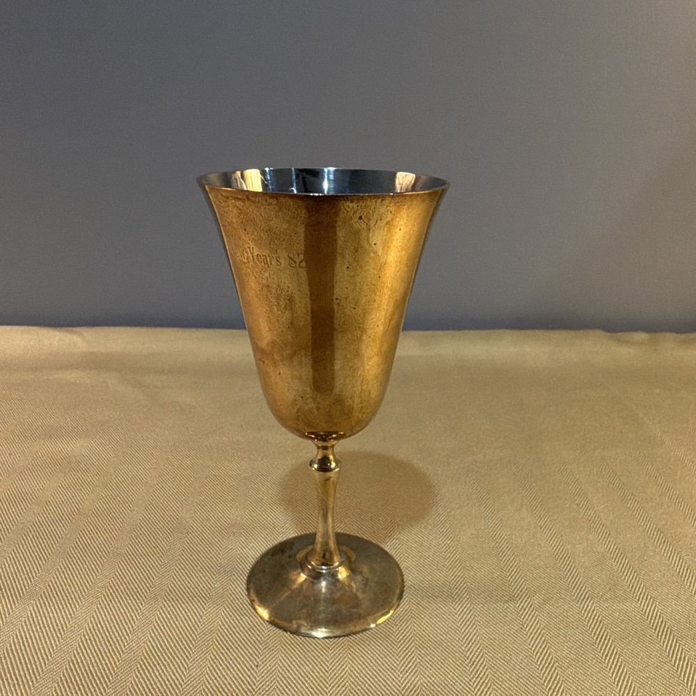 Silver plated interior Goblet Cup Engraved "New Years '82" Made in India